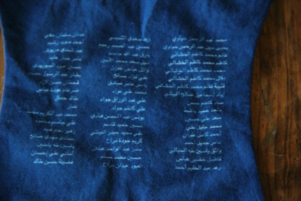 Iraqi names, cyanotype print on cotton