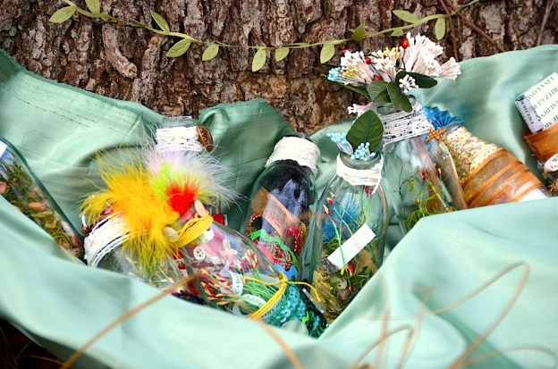 Bottles embellished by students at Vassar College